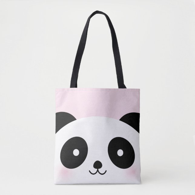 Tote Bag Cute Kawaii Caricature Panda Ours Visage rose (Devant)