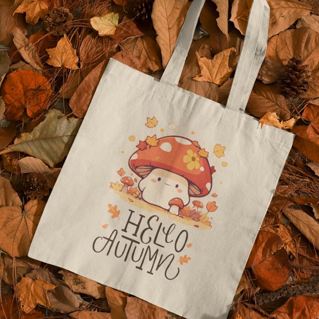Tote Bag Cute kawaii Champignon Bonjour Automne (Créateur téléchargé)