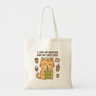 Tote Bag Cute Kawaii Chat avec Thé vert Matcha