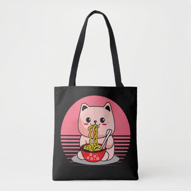 Tote Bag Cute Kawaii chat ramen (Devant)