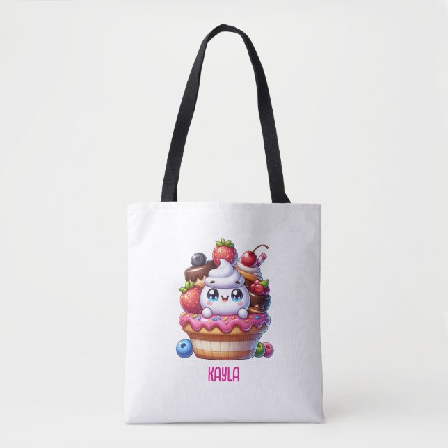 Tote Bag Cute Kawaii Fraise Cupcake Personnalisé (Devant)