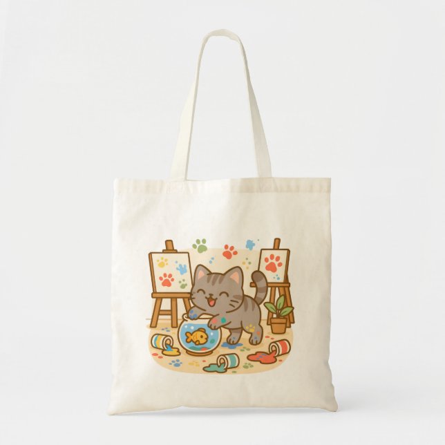 Tote Bag Cute Kawaii Kitty Chat Jouer avec des peintures co (Devant)