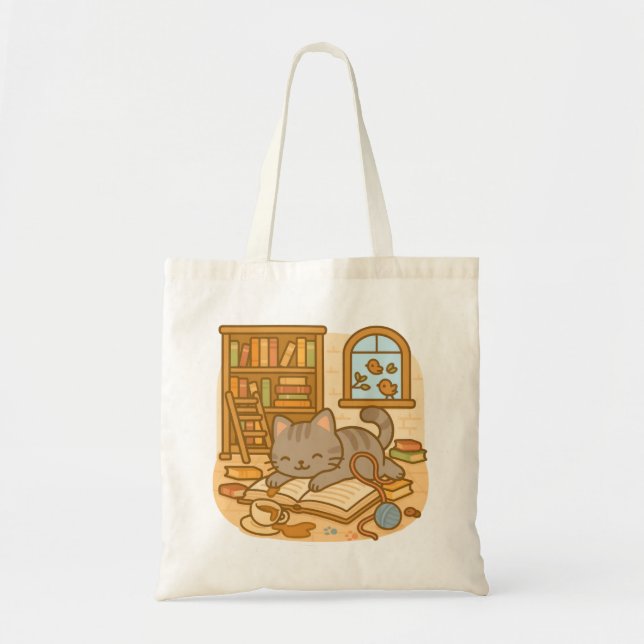 Tote Bag Cute Kawaii Naughty Chat Fabriquant un Mess (Devant)
