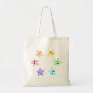 Tote Bag Cute Kawaii Pastel Rainbow Circular Stars Motif