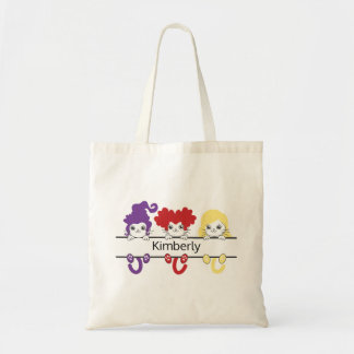 Tote Bag Cute Kawaii Witch Sisters Cats Name Monogram
