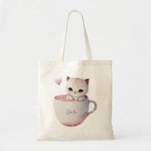 Tote Bag Cute Kitten avec Coeur de Balloon