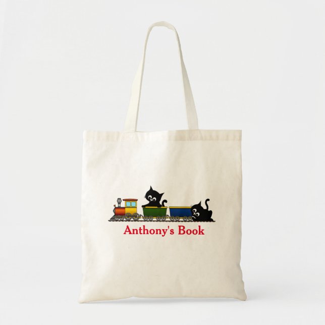 Tote Bag Cute Kitten Red Blue train enfants bibliothèque (Devant)