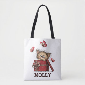 Tote Bag Cute Kitten with Butterflies Personalized