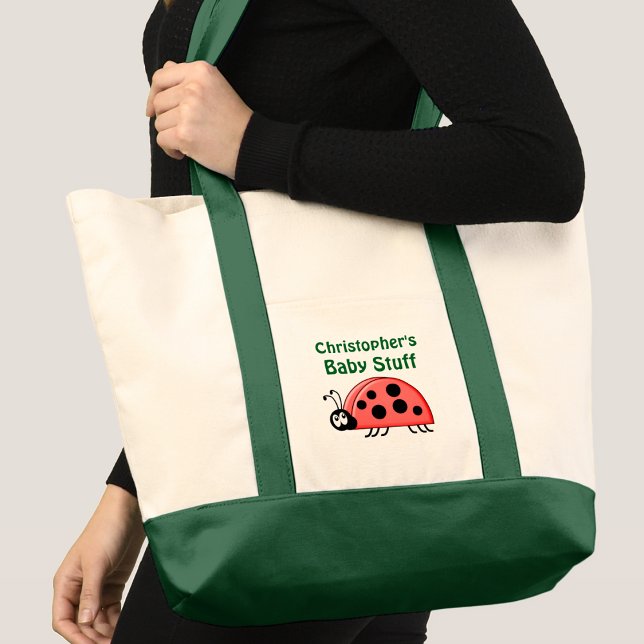 Tote Bag Cute ladybug baby stuff name black green (Créateur téléchargé)