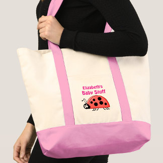 Tote Bag Cute ladybug baby stuff name black pink