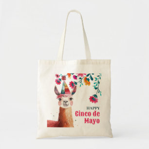 Tote Bag Cute Lama Floral Joyeux Cinco de Mayo