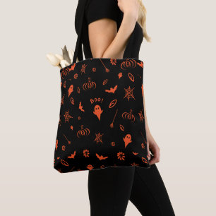 Tote Bag Cute Little Ghost Halloween noir et orange