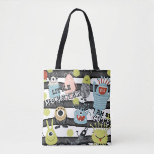 Tote Bag Cute Little Monsters Moderne Chic Aquarelle Bande