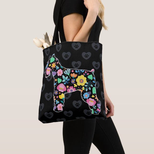 Tote Bag Cute Love My Schnauzer design floral (De près)