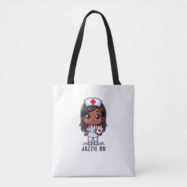 Tote Bag Cute Manga Black Nurse Caricature Personnalisée (Devant)