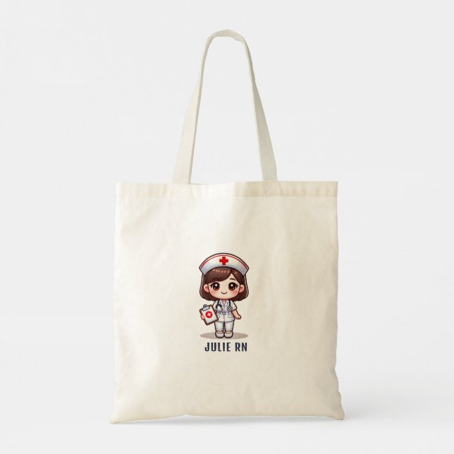 Tote Bag Cute Manga Infirmière Brown cheveux Caricature per (Dos)