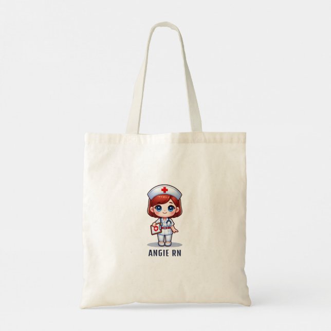 Tote Bag Cute Manga Nurse Cheveux Rouge Caricature Personna (Dos)