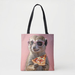Tote Bag Cute Meerkat avec lunettes et pizza