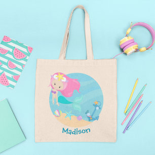 Tote Bag Cute Mermaid Girl Beach Anniversaire Fête Personna
