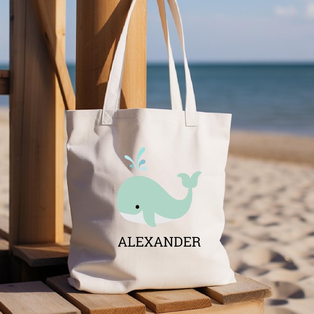 Tote Bag Cute Mint Green Whale Kids' Personnalisé (Créateur téléchargé)