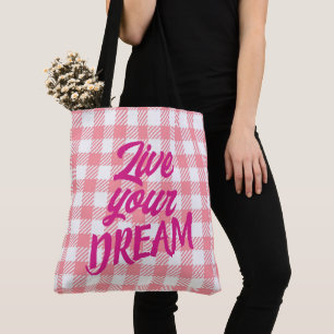 Tote Bag Cute Moderne Fille Rose Blanc En vichy Plaid