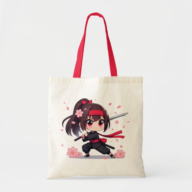 Tote Bag Cute ninja guerrière fille en fleur (Devant)