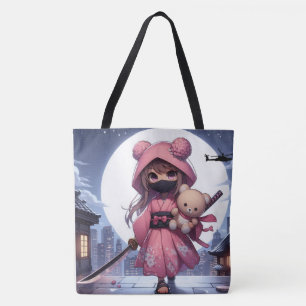 Tote Bag Cute ninja guerrière fille & teddy