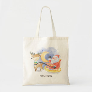 Tote Bag Cute Noël Père Noël Reindeer Sleigh Personnalisé