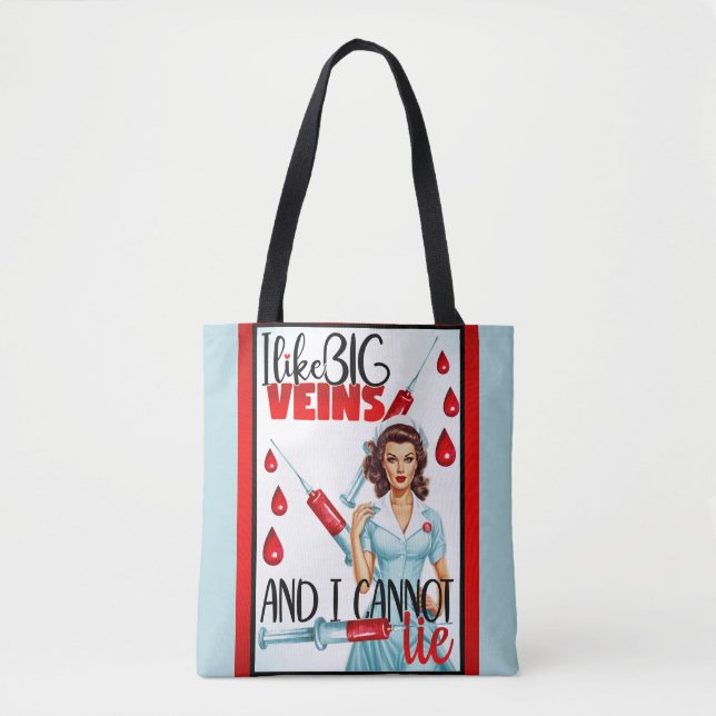 Tote Bag Cute Nostalgale Infirmière Pinup J'Aime Les Grosse (Devant)