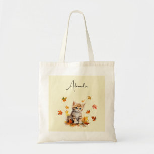Tote Bag Cute Orange Tabby Kitten dans les feuilles d'autom