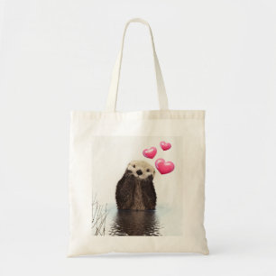 Tote Bag Cute Otter avec Love Hearts