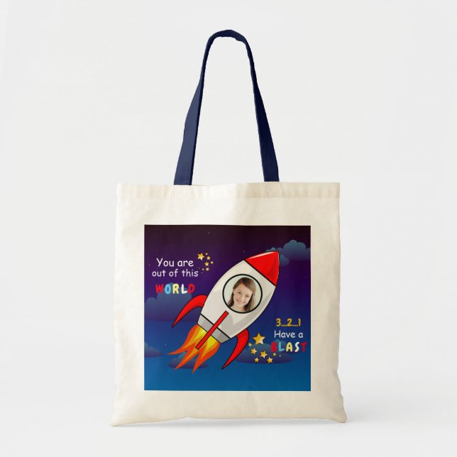 Tote Bag Cute Outer Space Rocket Ship Blast Off Birthday (Devant)