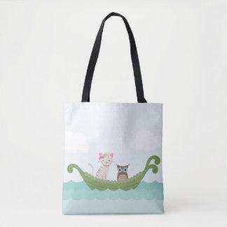 Tote Bag Cute Owl et Pussycat en bateau