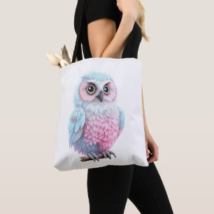 Tote Bag Cute Pastel Chouette à cartons rose et bleu