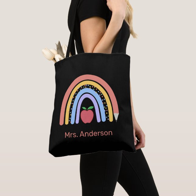 Tote Bag Cute Pastel Couleur Arc-en-ciel Enseignant Noir (De près)