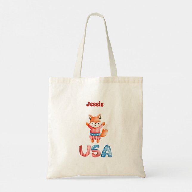 Tote Bag Cute Patriotique Fox Personnalisé (Dos)