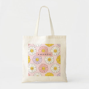 Tote Bag Cute personnalisée Kawaii Pastel Daisy Fleurs Face