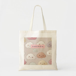 Tote Bag Cute personnalisée Kawaii Pastel Nuages souriants