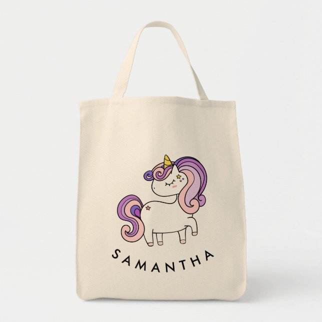 Tote Bag Cute personnalisées licorne arc-en-ciel (Devant)