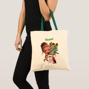 Tote Bag Cute Petite Fille Et Chiots Personnalisés