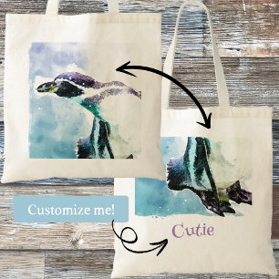 Tote Bag Cute pingouin noir et blanc Aquarelle pour enfants
