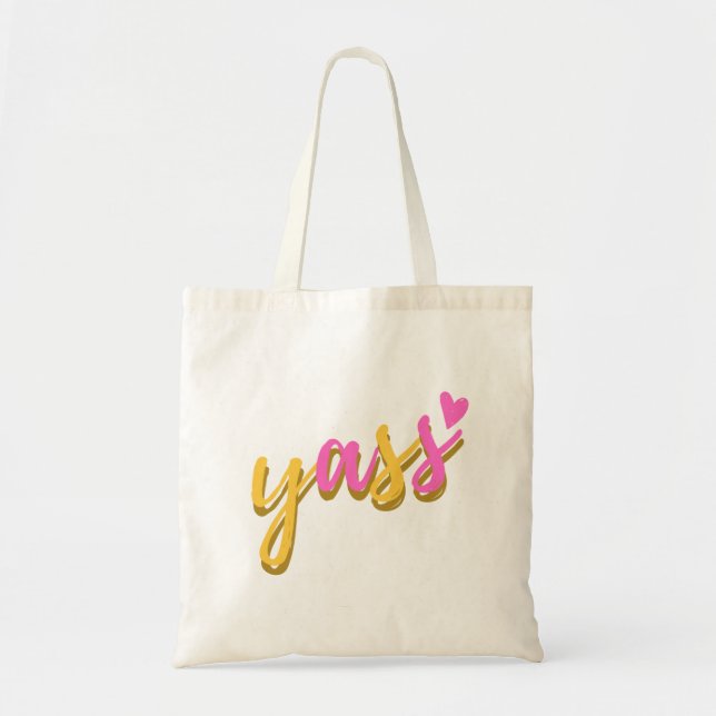 Tote Bag Cute Pink Yellow Yass Letter Bag (Devant)