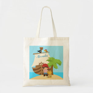 Tote Bag Cute Pirate Boy & A Big Ship Custom