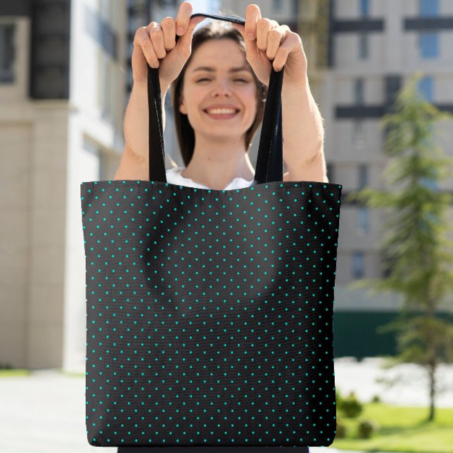 Tote Bag Cute Polka Dot Motif Simple Moderne Turquoise Noir (Cute Polka Dot Pattern Simple Modern Teal Black Tote Bag)