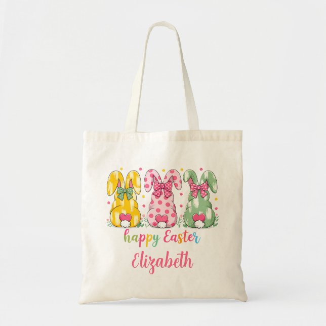Tote Bag Cute Polka Dot Rabbits Premier Pâques Personnalisé (Devant)