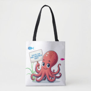 Tote Bag Cute, poulpe caricaturale avec poisson