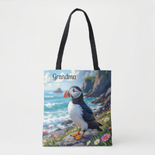 Tote Bag Cute Puffin sur le thème de la plage personnalisé