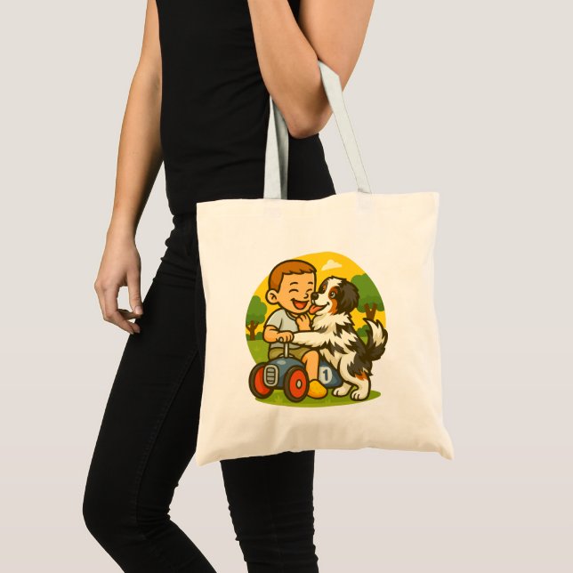 Tote Bag Cute Puppy and Kid Playtime (Devant (produit))