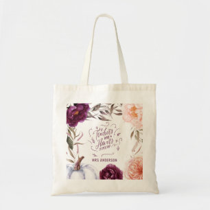 Tote Bag cute purple pink floral elegant teacher