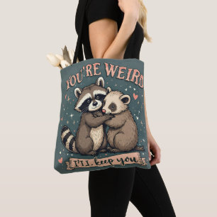 Tote Bag Cute Raccoon et Ferret Hug avec citation amusante